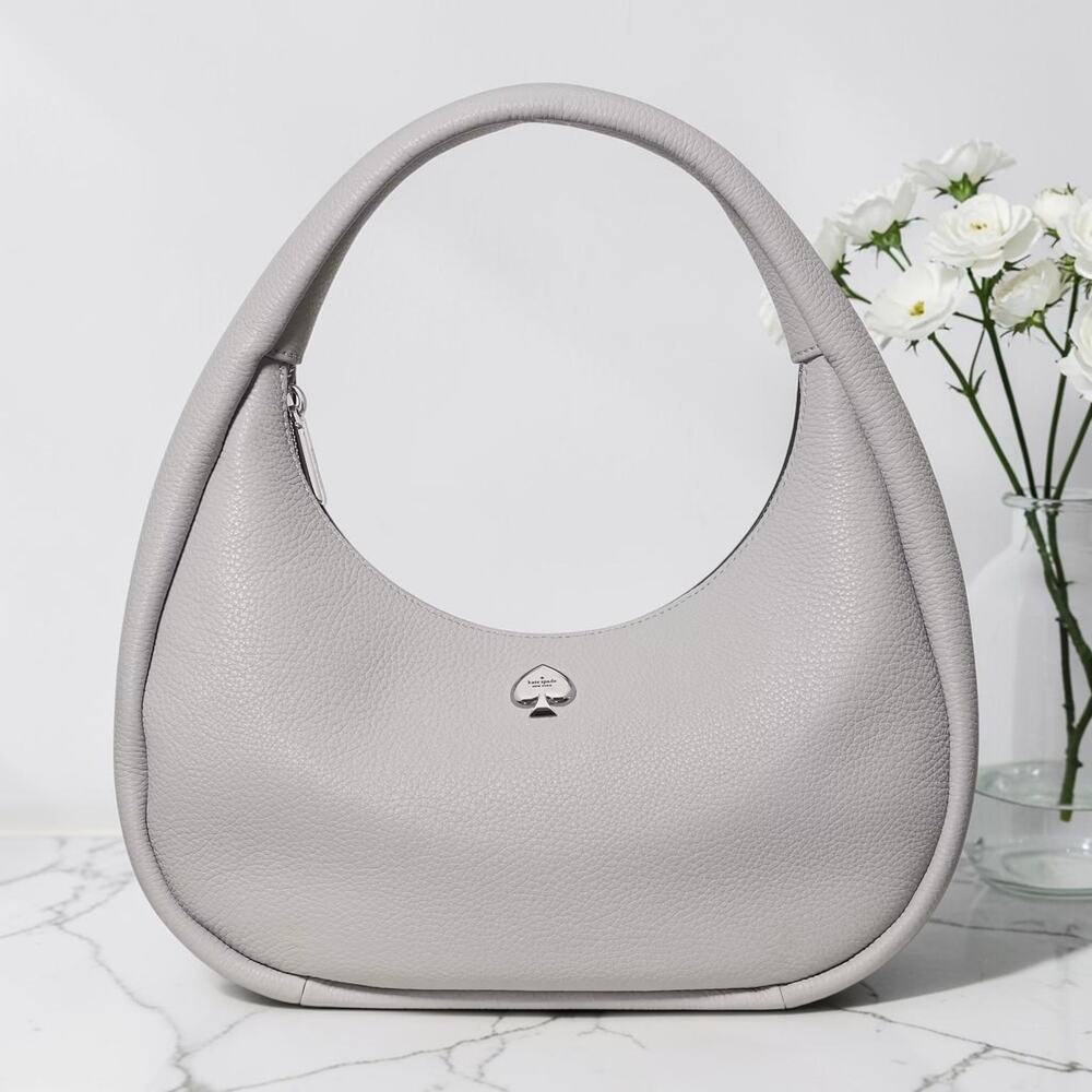 NWT Kate Spade Kayla Crescent Shoulder Bag Leather Platinum Grey KK054